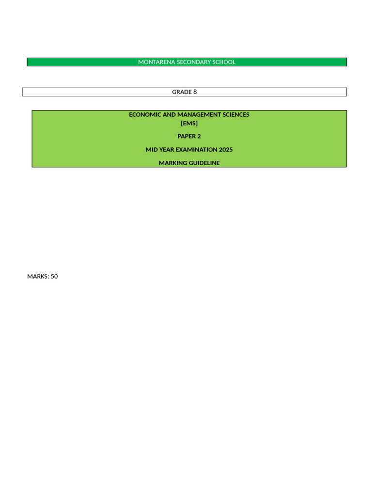 Grade 8 EMS Mid-Year Exam Guide | PDF | Labour Economics | Market ...
