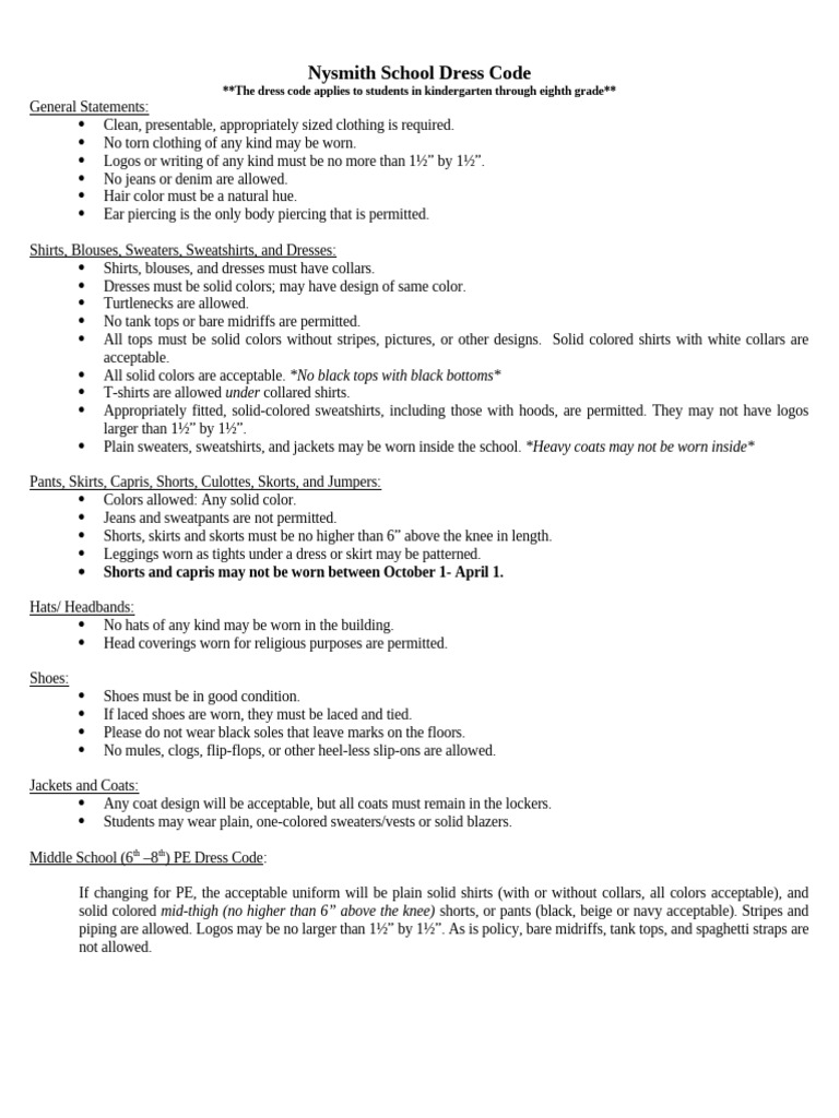 Nysmith School Dress Code Guidelines | PDF | Sweater | Dress