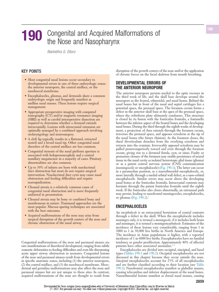 Congenital and Acquired Malformations of The Nose and Nasopharynx | PDF ...