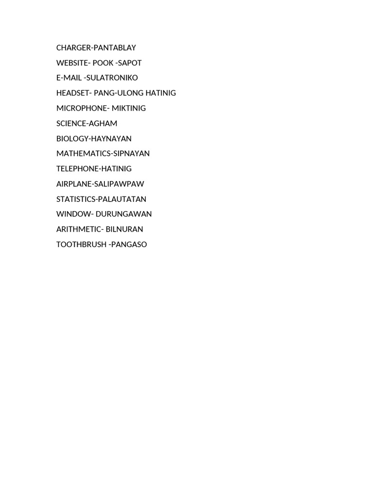 Tagalog Translations of Common Terms | PDF