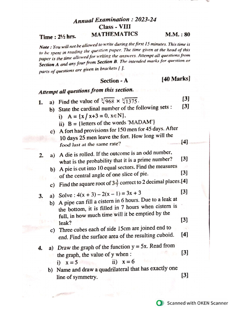MATHEMATICS Question Paper 2023 - 24 | PDF