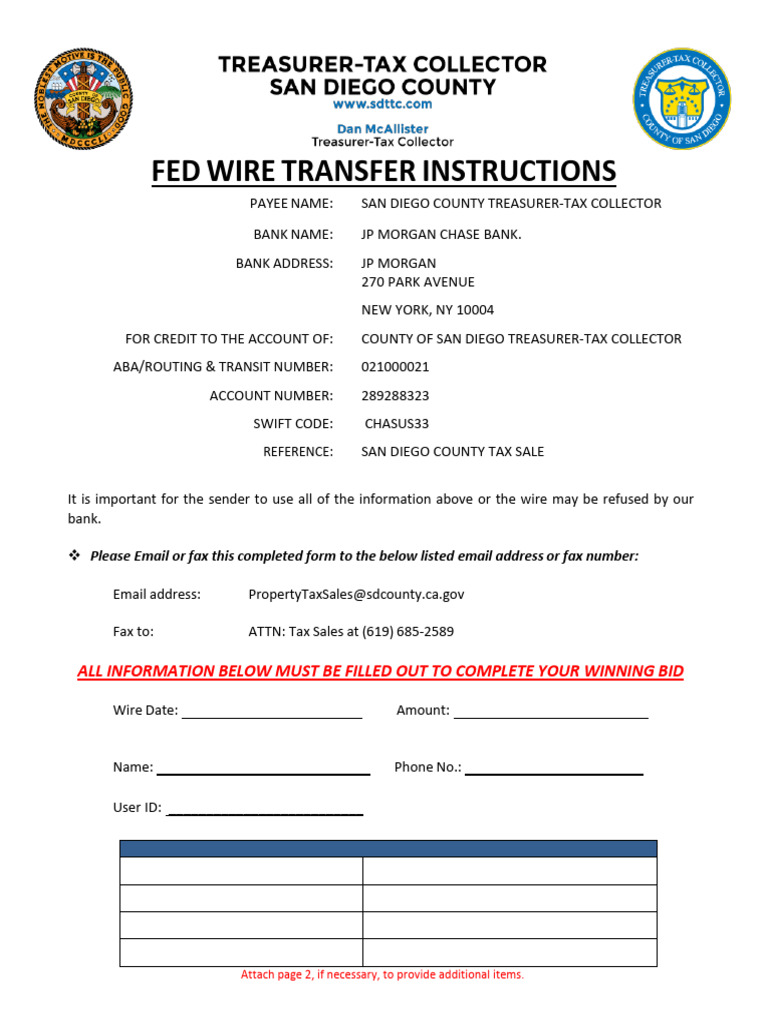 FedWire Instructions for Tax Sale Payments | PDF | Telecommunications ...
