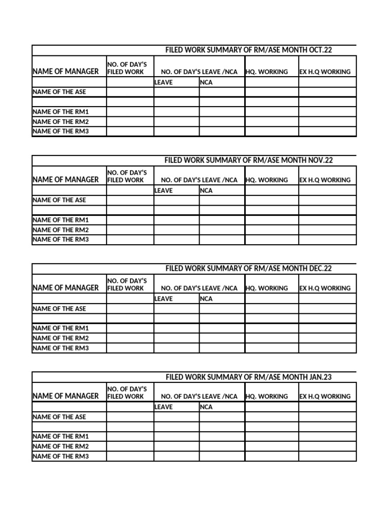 RM/ASE Monthly Work Summary Reports | PDF