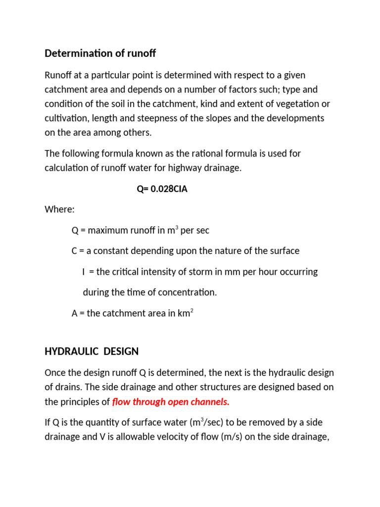 Runoff Calculation and Drain Design | PDF | Drainage Basin | Surface Runoff