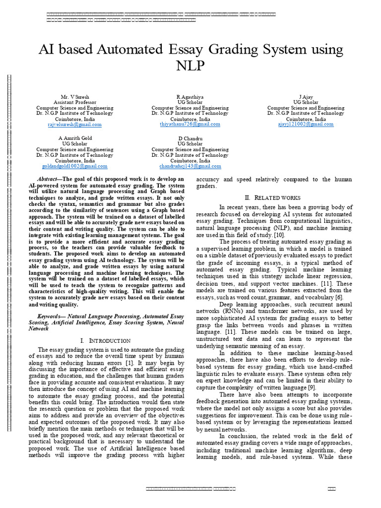 AI Based Automated Essay Grading System Using NLP | PDF | Machine ...