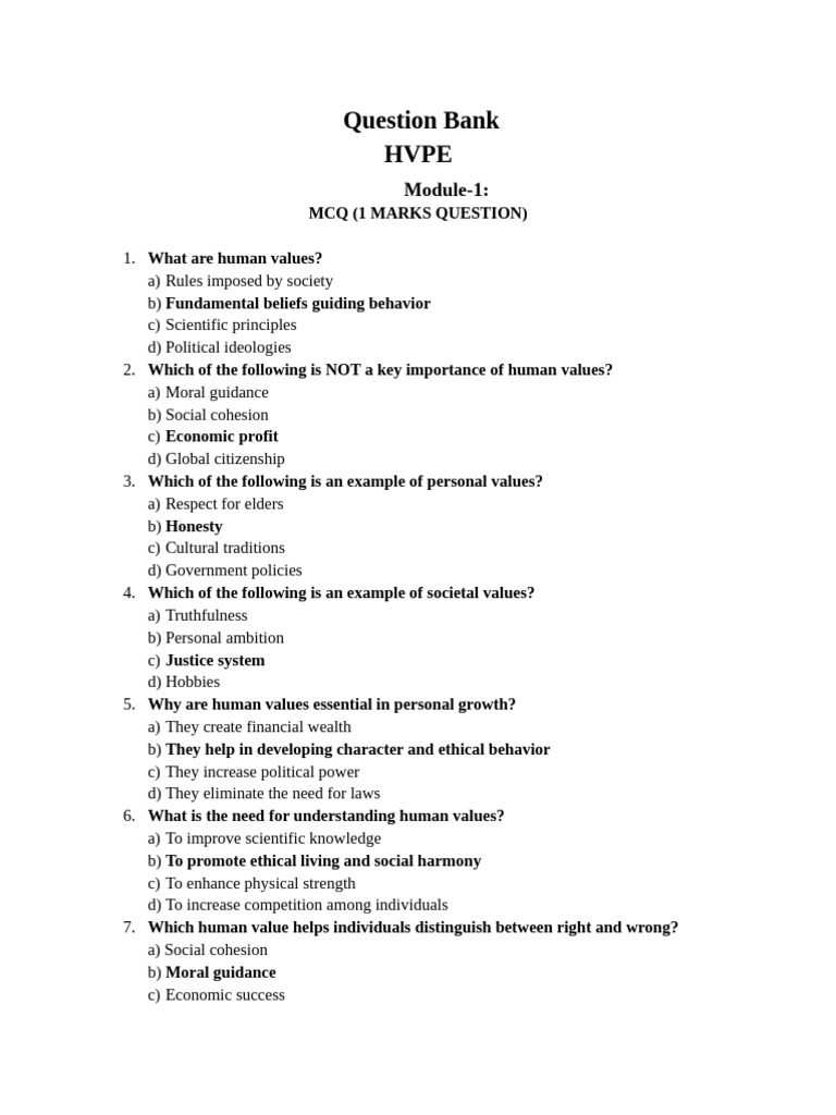 Human Values Question Bank and Insights | PDF | Value (Ethics) | Well Being
