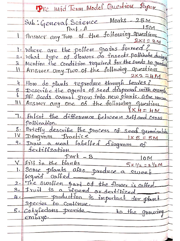 Grade 5 - Science Model Paper - Premidterm | PDF