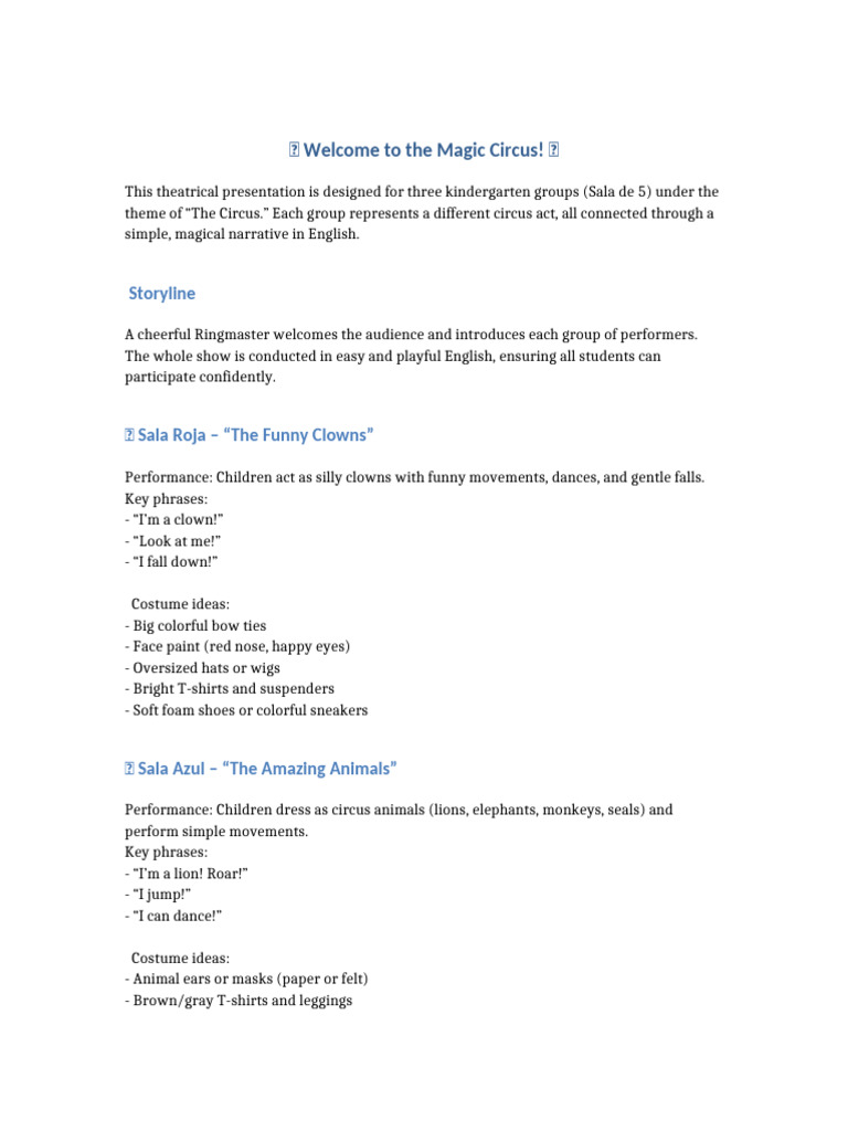 Circus Presentation Script for Kids | PDF