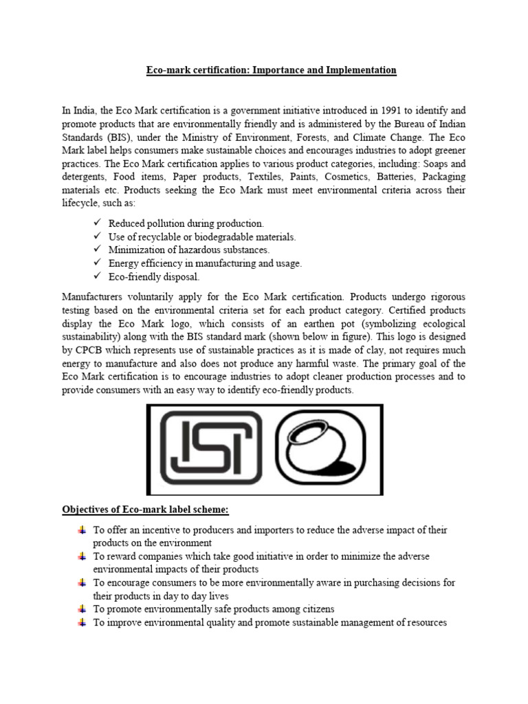 Eco Mark Certification: Importance & Impact | PDF | Sustainability ...