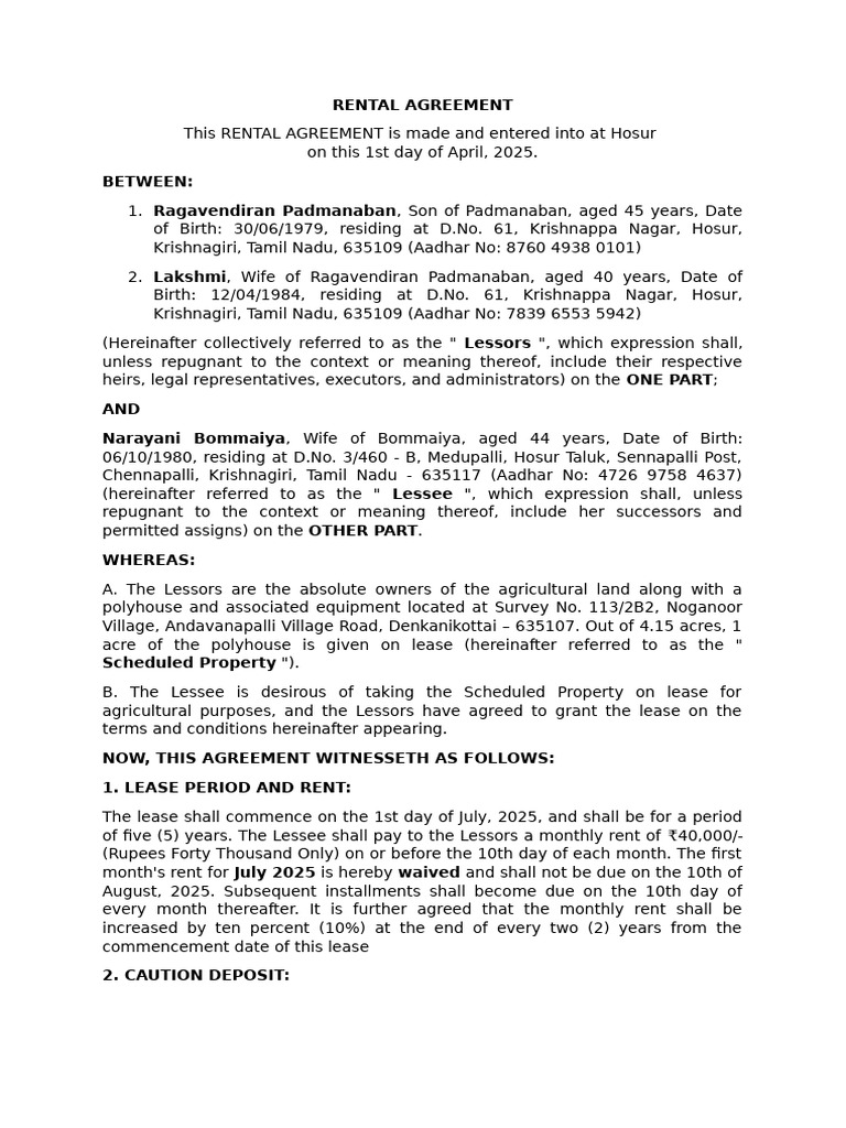 Curated visual reference: Visual Reference: Agricultural Land Rental Agreement Pdf Lease