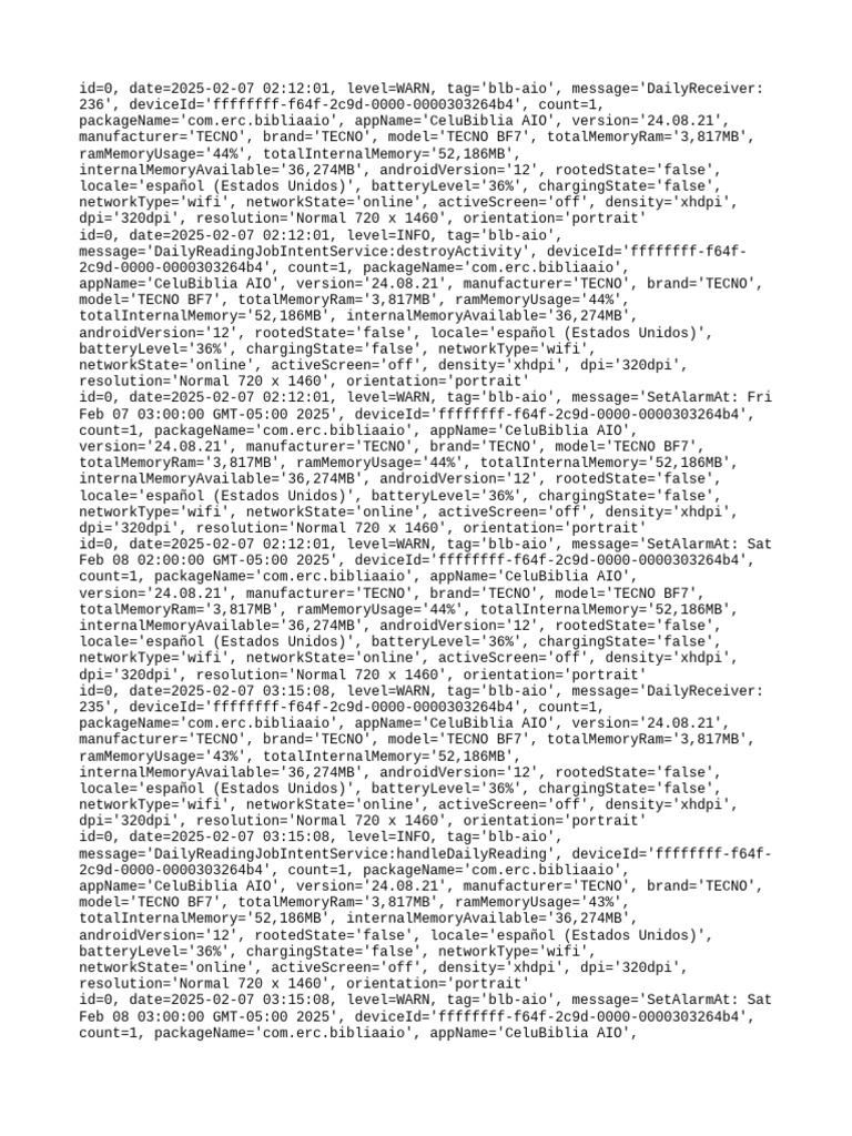 CeluBiblia AIO App Log Summary | PDF