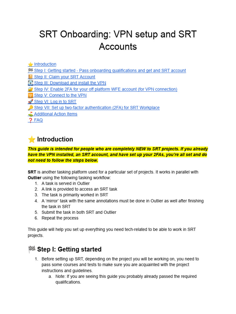 SRT Onboarding: VPN and Account Setup | PDF | Mobile App | Login
