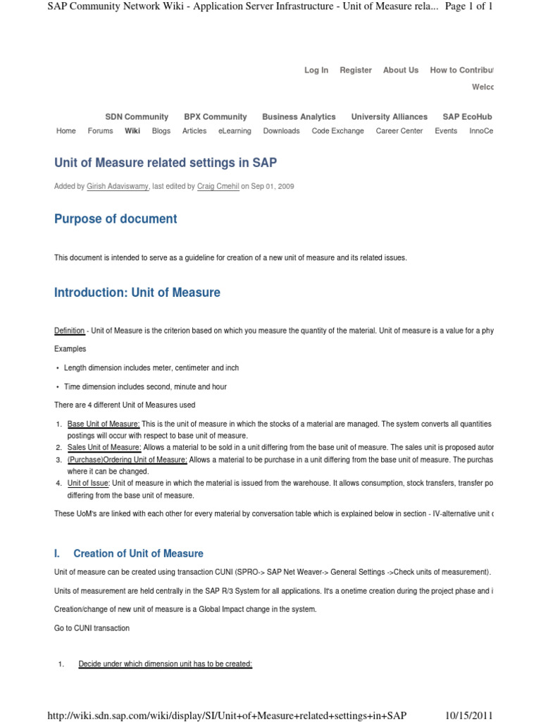 Creating Units of Measure in SAP | PDF