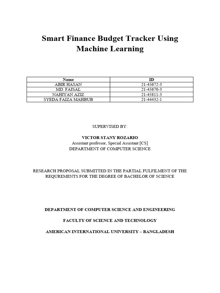 Smart Finance Budget Tracker Proposal | PDF | Artificial Intelligence ...
