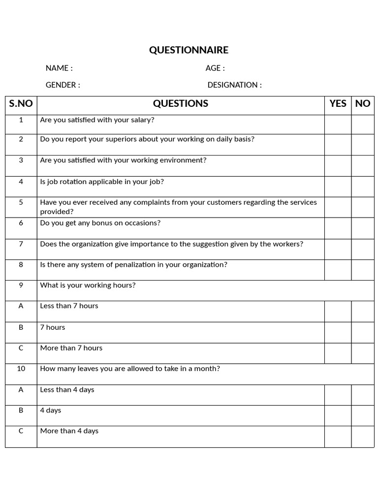 Questionnaire | PDF