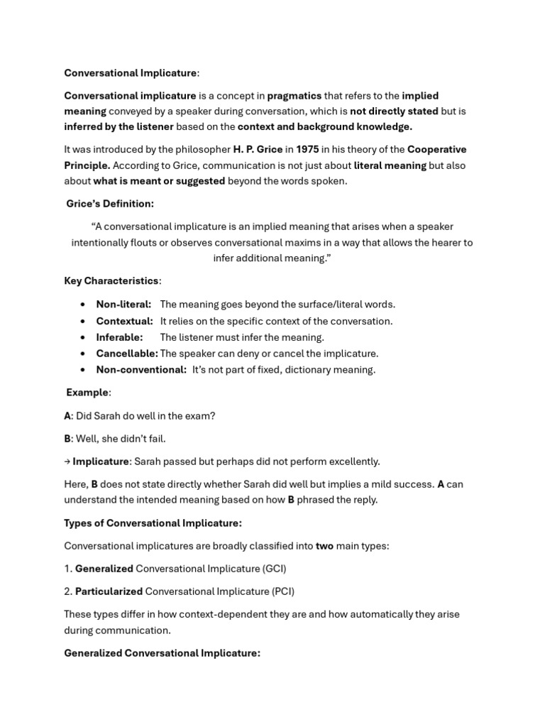Understanding Conversational Implicature | PDF | Semantics | Grammar