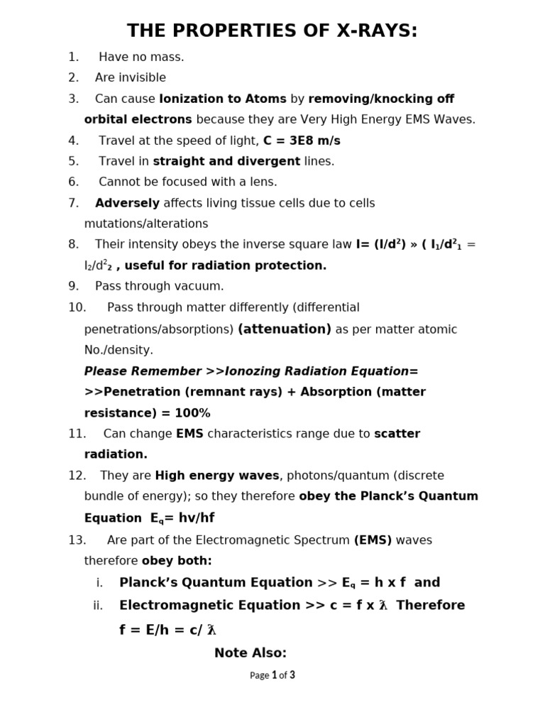 Key Properties of X-Rays | PDF | Electromagnetic Radiation | X Ray