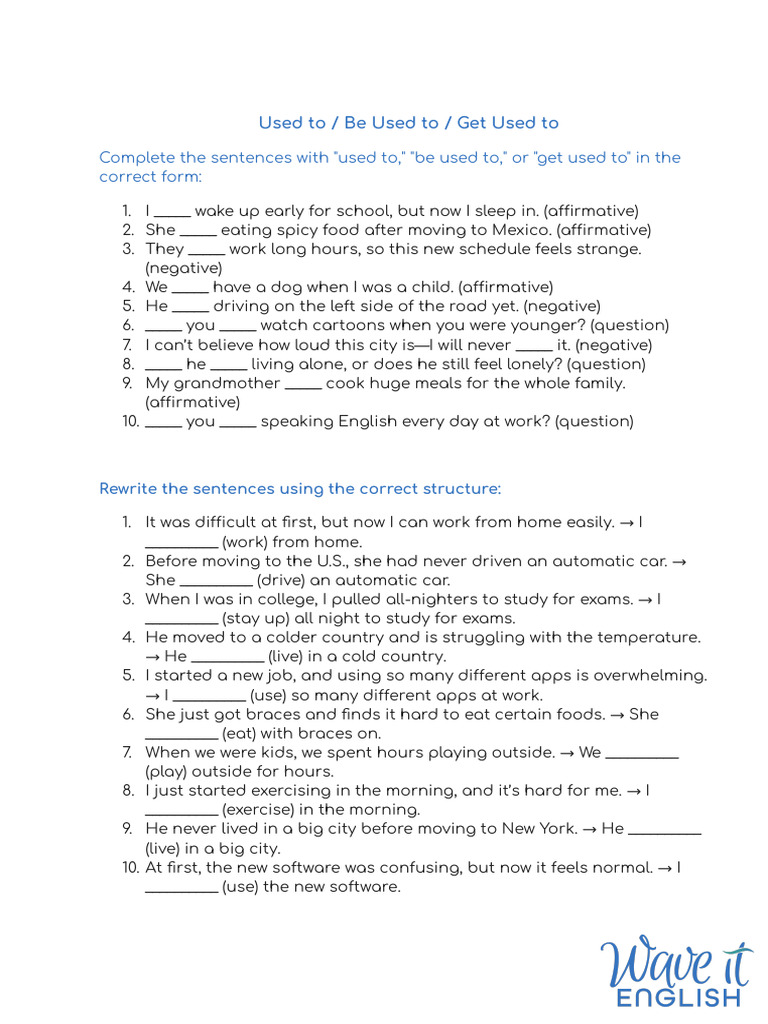 Be Used To - Get Used To - Used To Review | PDF