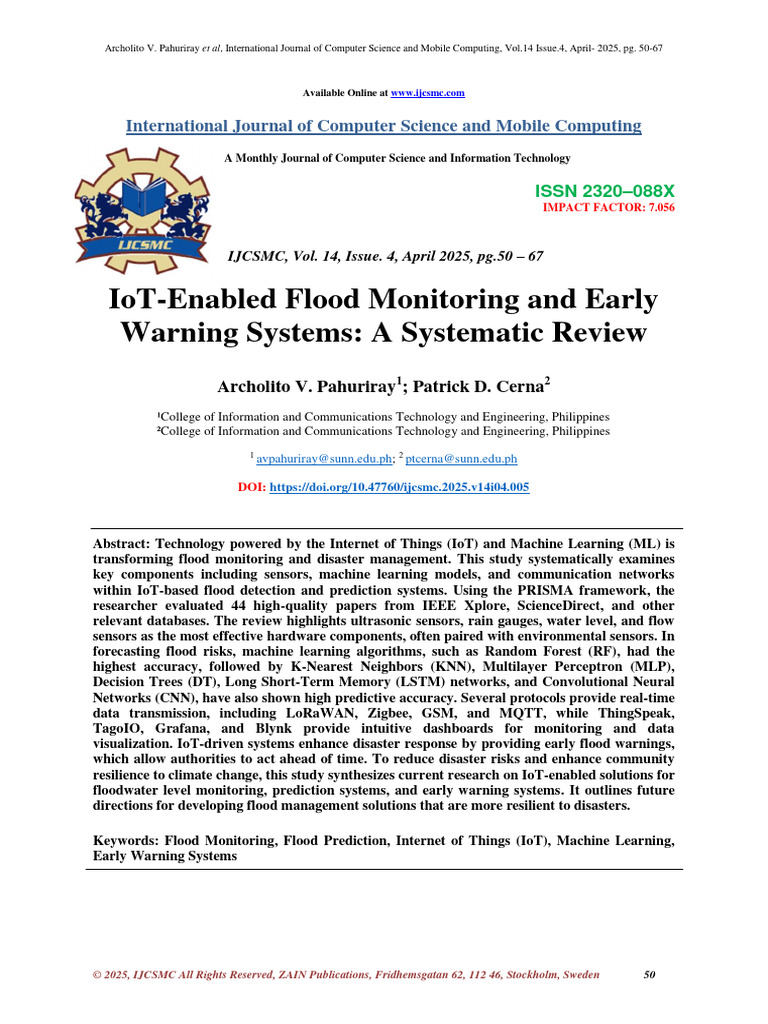 IoT Flood Monitoring: A Systematic Review | PDF | Machine Learning ...