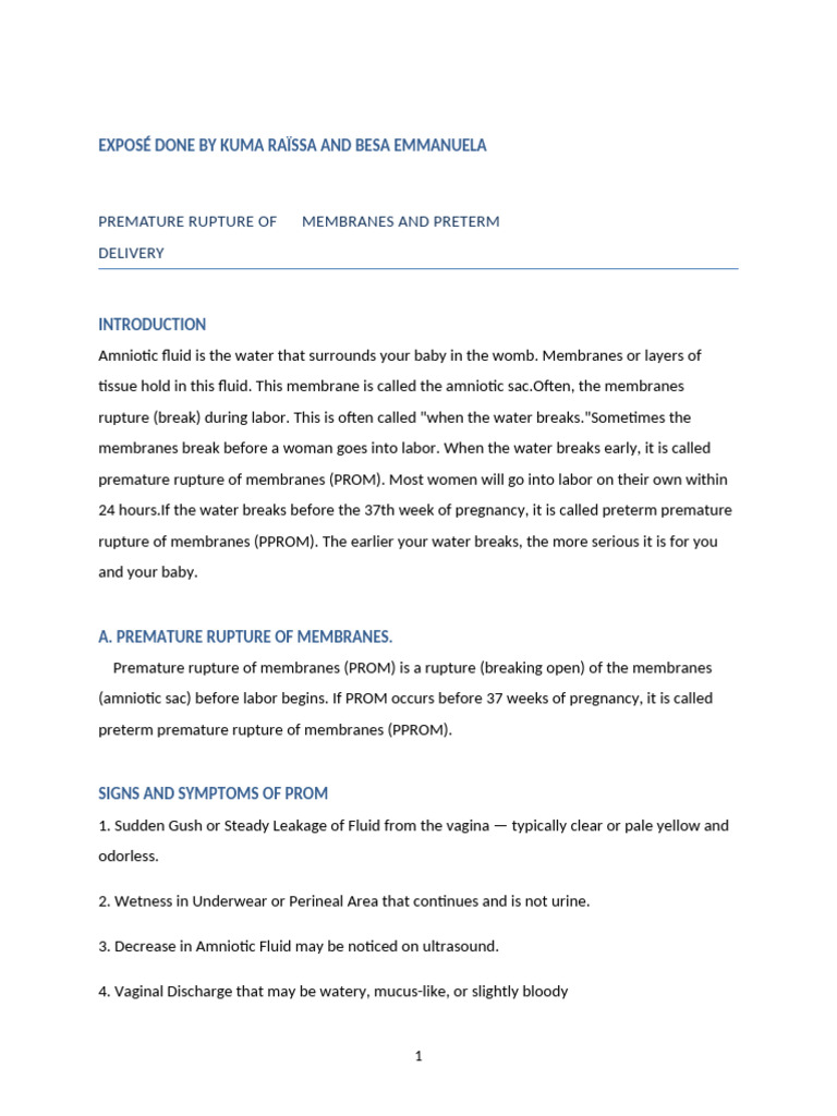 Understanding PROM and Preterm Delivery | PDF | Childbirth | Human ...