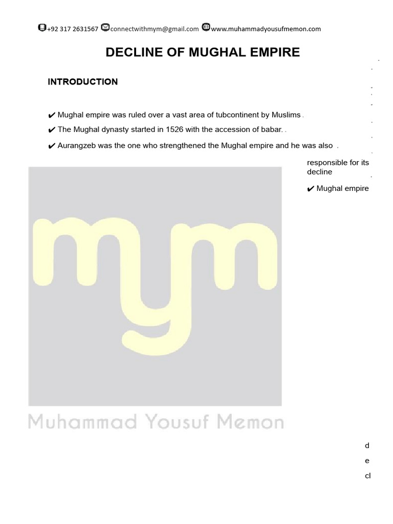 Causes of the Mughal Empire's Decline | PDF | East India Company ...