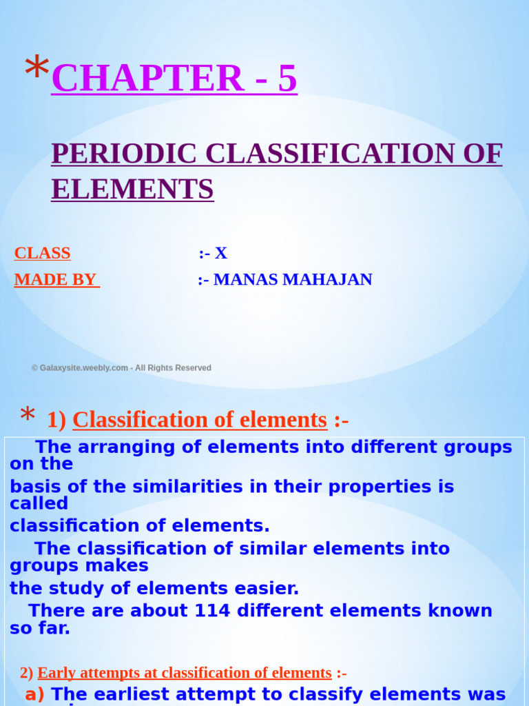 Periodic Classification of Elements | PDF | Periodic Table | Chemical ...