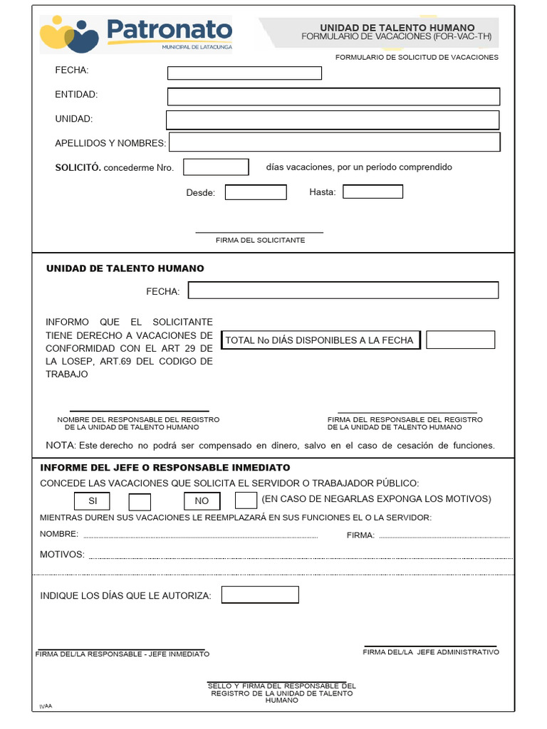 Formulario de Solicitud de Vacaciones | PDF