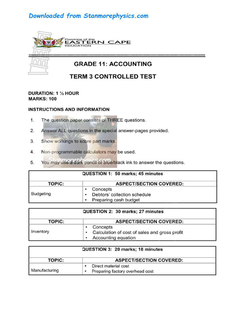 EC Accounting Grade 11 September 2024 QP and Memo | PDF