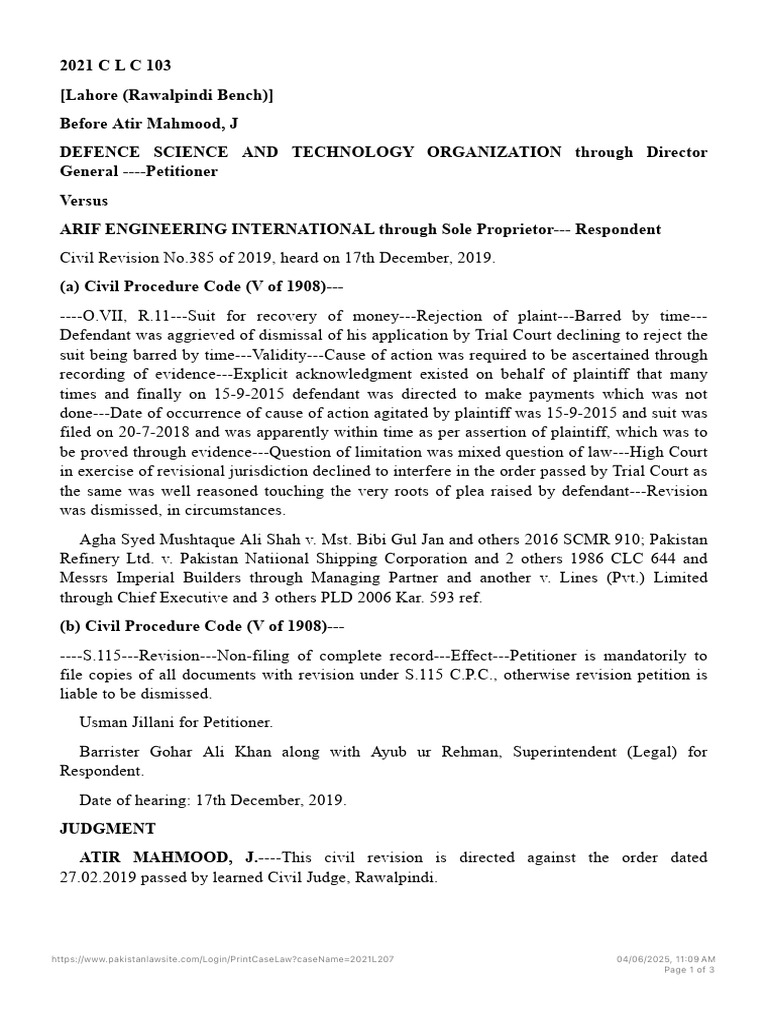 Civil Revision on Time-Barred Suit | PDF | Lawsuit | Judgment (Law)