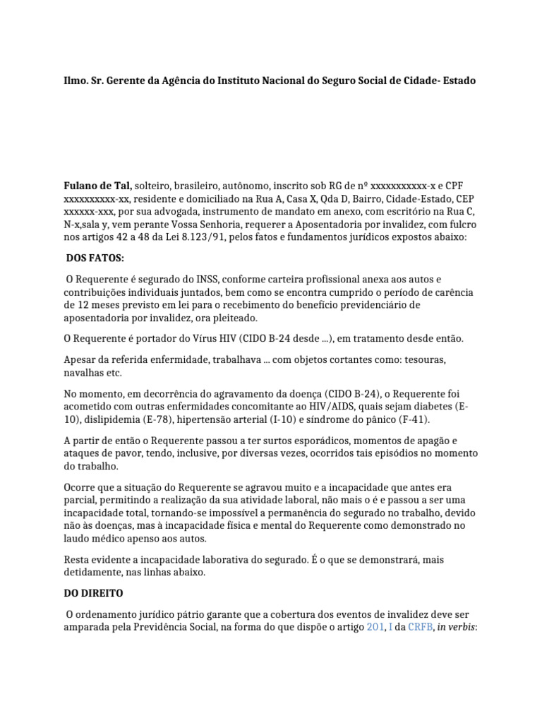 Aposentadoria por Invalidez: Requerimento INSS | PDF | Emenda ...
