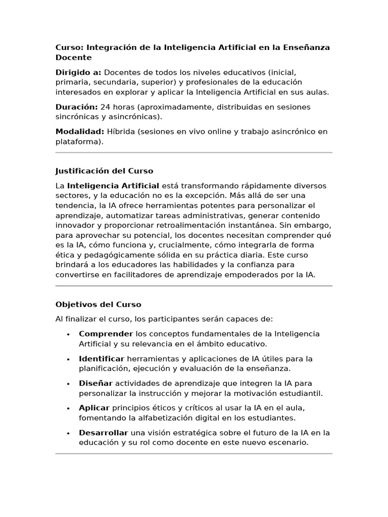 IA en la Educación: Curso para Docentes | PDF | Inteligencia artificial ...