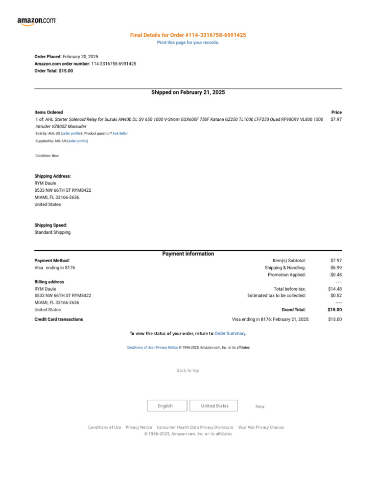 Amazon Order Confirmation #114-3316758 | PDF | Payments | Business