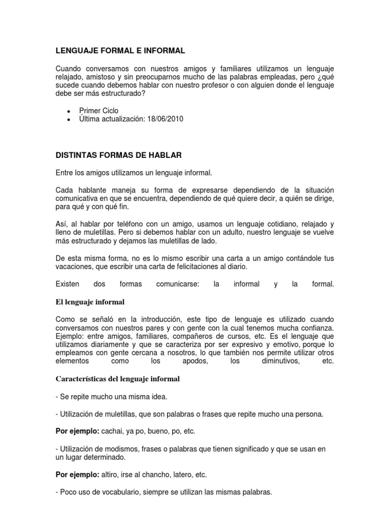 Lenguaje Formal e Informal | PDF