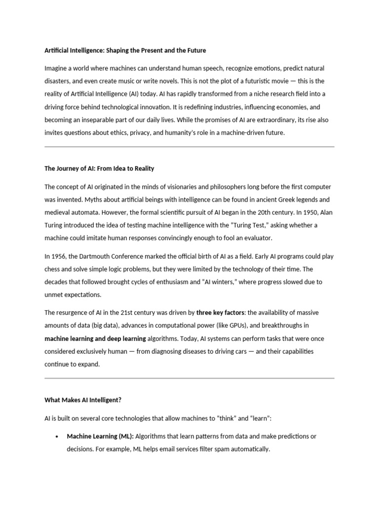Artificial Intelligence: Shaping The Present and The Future | PDF ...