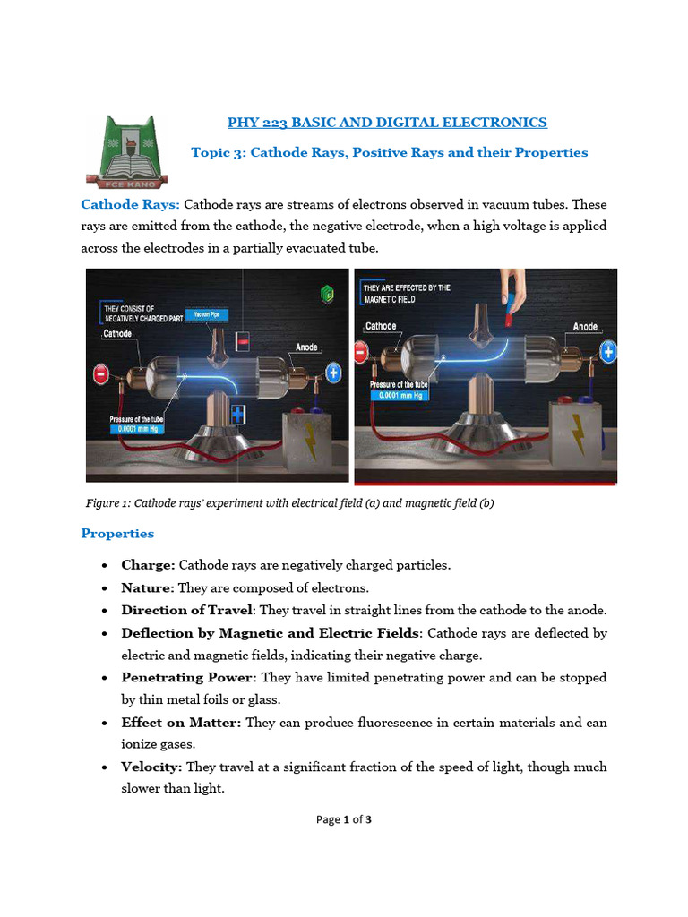 Properties of Cathode and Positive Rays | PDF | Electric Current | Cathode
