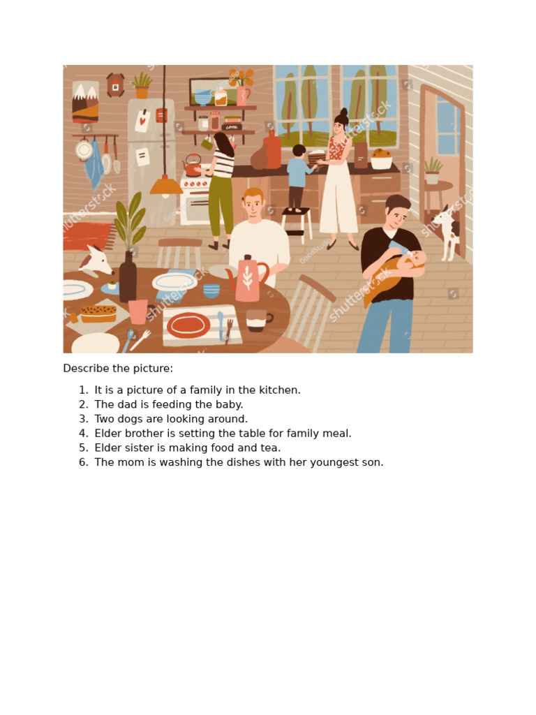 Describe The Picture - Family in The Kitchen | PDF