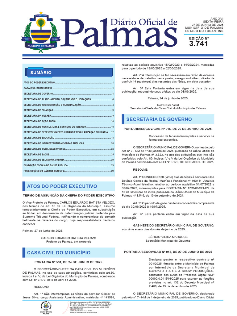 Palmas: Atos do Poder Executivo em 2025 | PDF | Administração pública