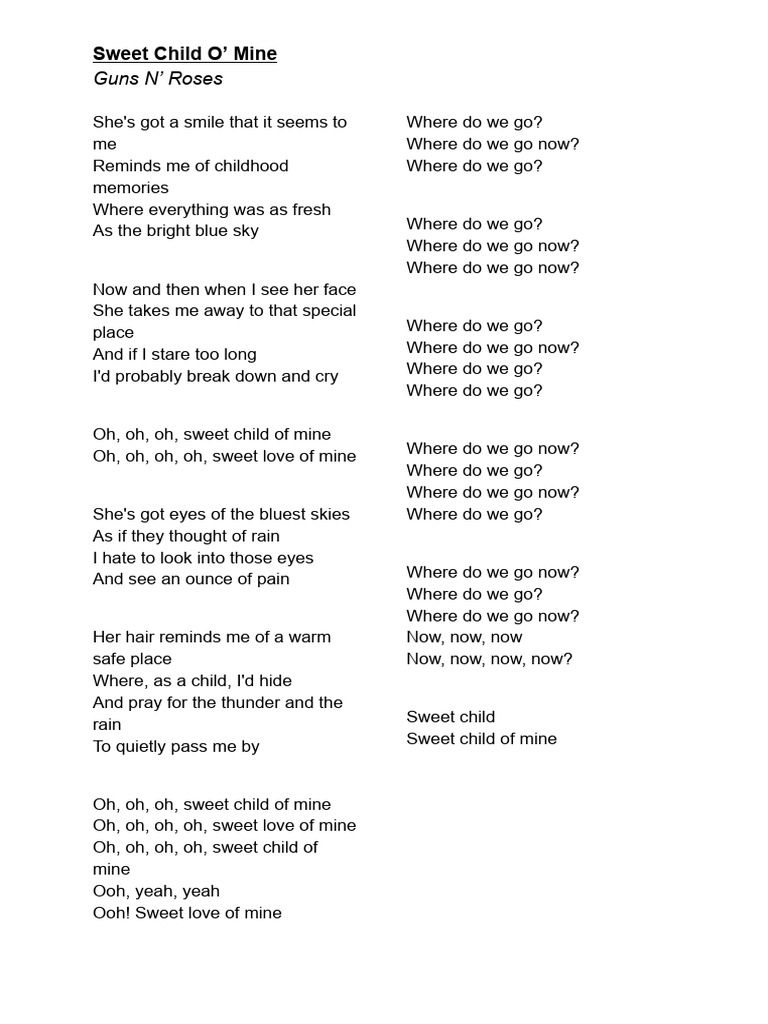 Sweet Child O' Mine Lyrics | PDF
