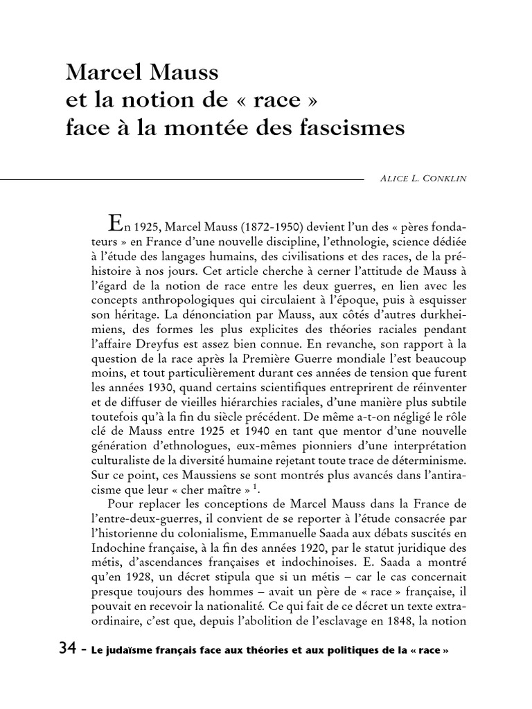 Mauss et la notion de race en ethnologie | PDF | Race (Catégorisation ...