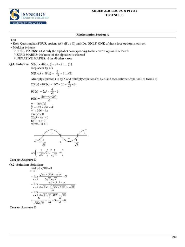 Sol Math Xii Jee Locus & Pivot LCD and Monotonocity Dated 29-7-25 | PDF