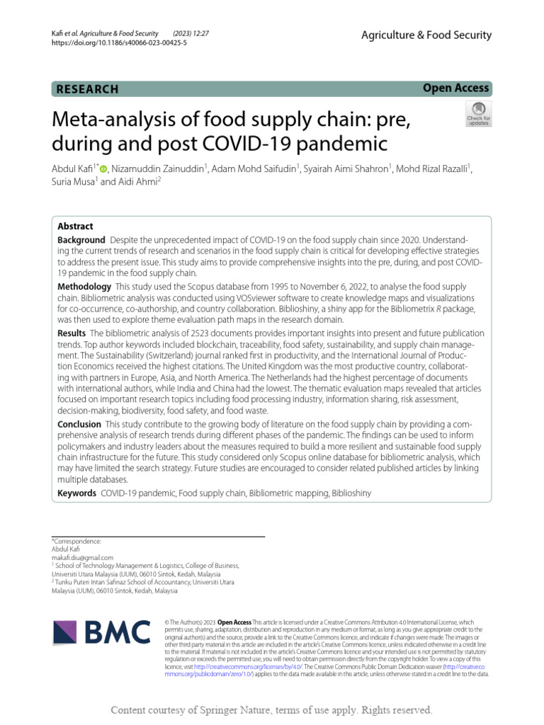 Meta-Analysis of Food Supply Chain Pre During and | PDF | Food Security ...