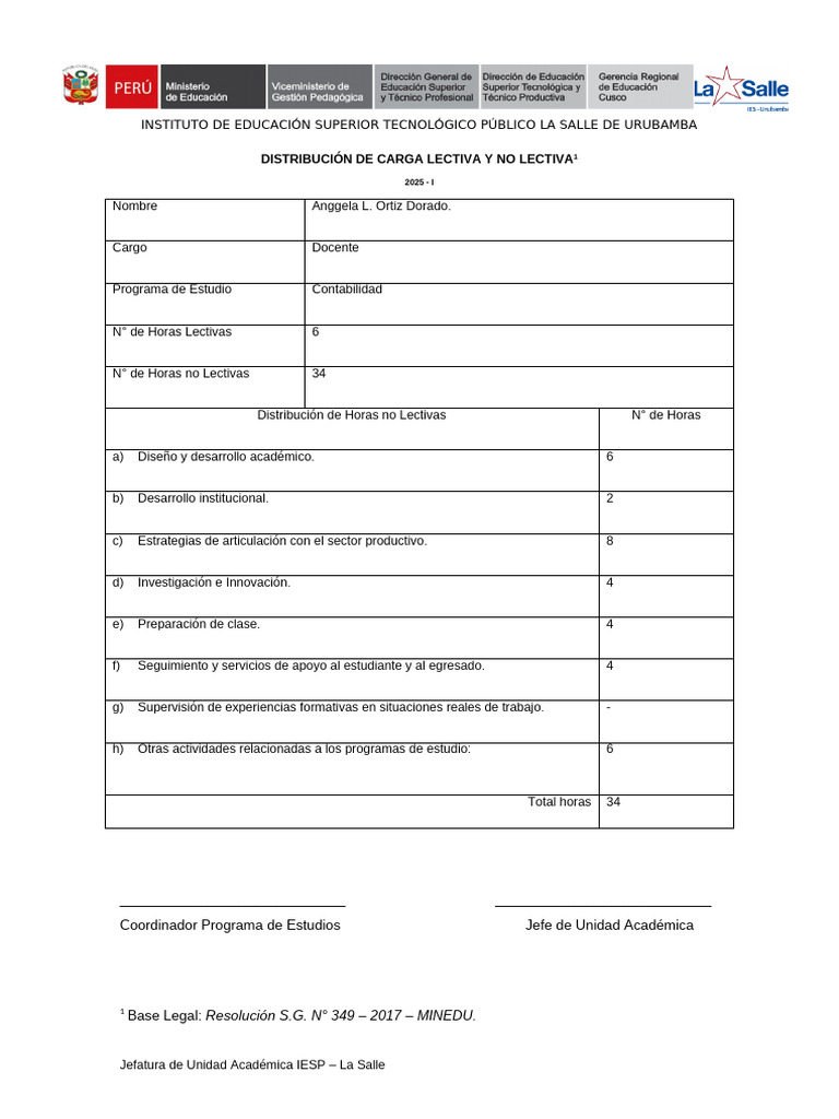 Distribución Carga Horaria Contabilidad 2025 | PDF | Plan de estudios ...