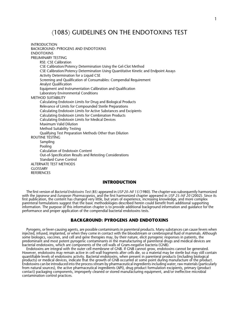 Endotoxin Testing Guidelines USP 1085 | PDF | Lipopolysaccharide | Cell ...