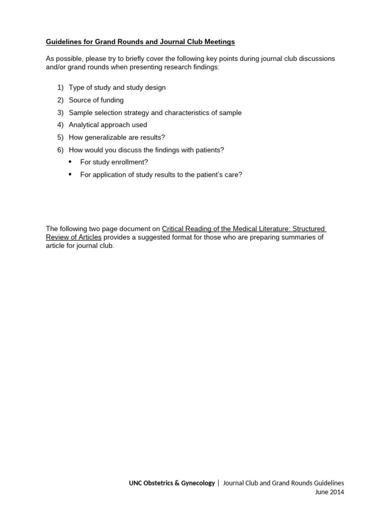 Grand Rounds & Journal Club Guidelines | PDF | Science | Scientific Method