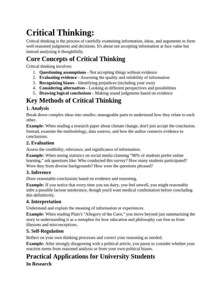 Critical Thinking Notes | PDF | Critical Thinking | Thought