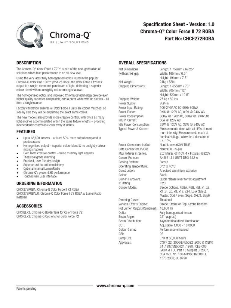 Chroma-Q Color Force II 72 Overview | PDF | Color | Light Emitting Diode