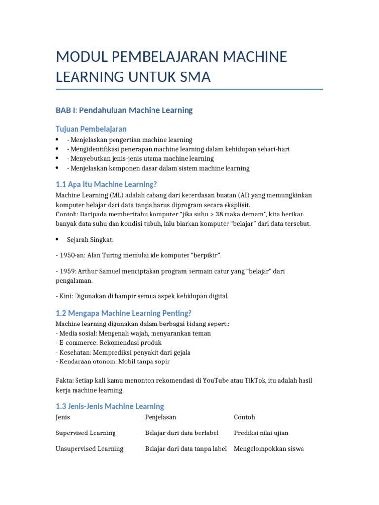 Modul Machine Learning untuk SMA | PDF