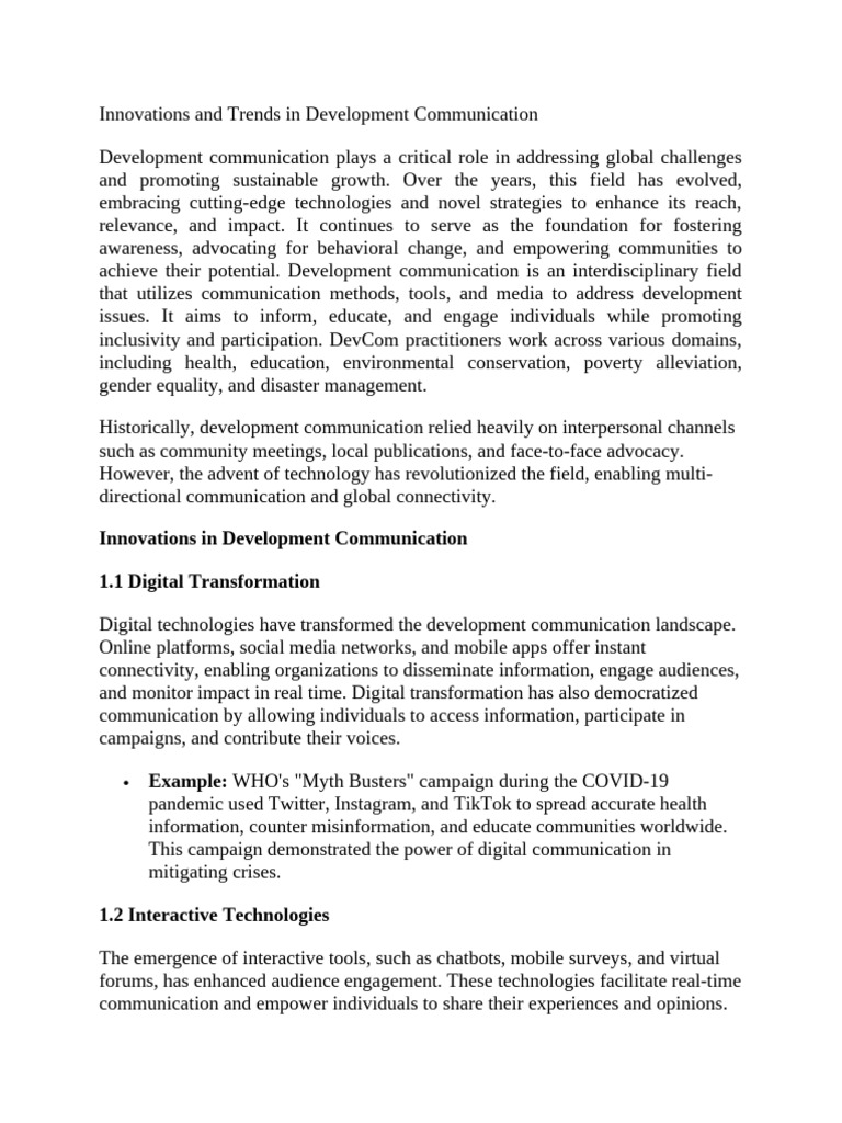 Innovations and Trends in Development Communication | PDF ...