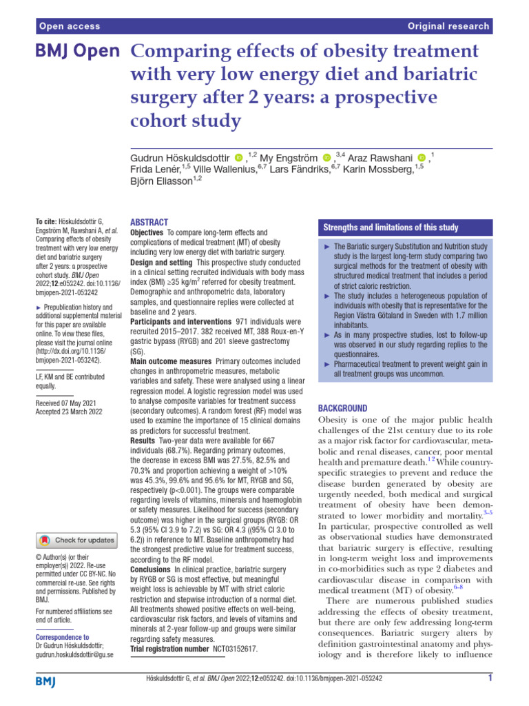 Bariatric Surgery vs. Diet for Obesity | PDF | Bariatric Surgery | Obesity