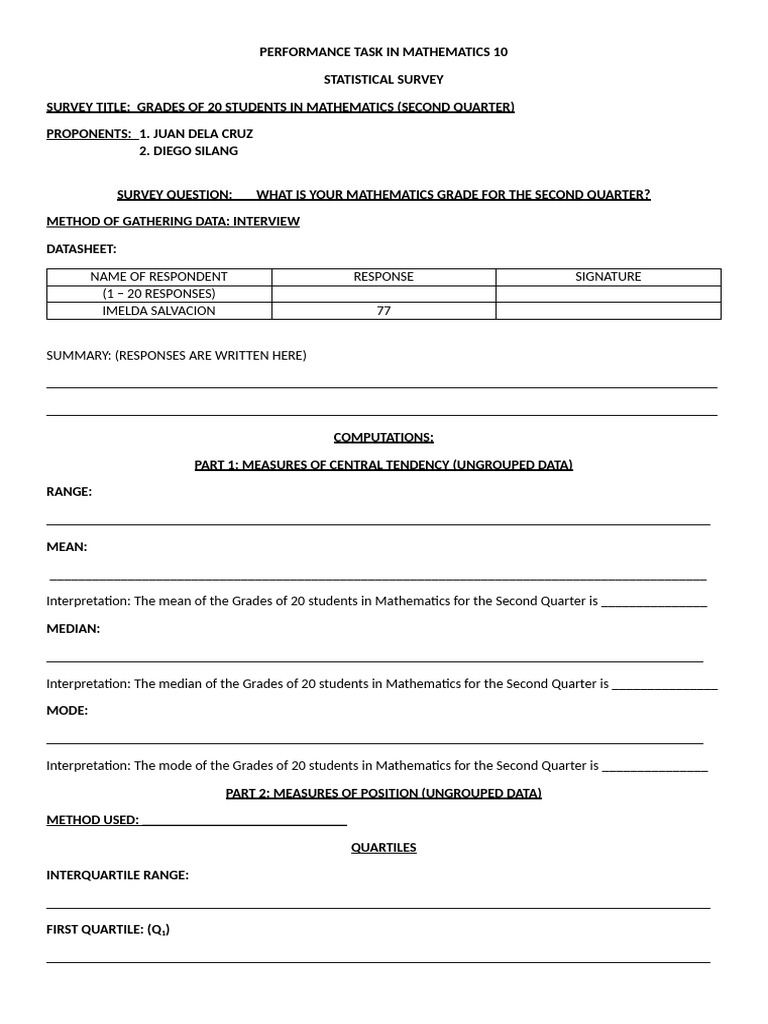 Statistical Survey of Math Grades | PDF | Quartile | Descriptive Statistics